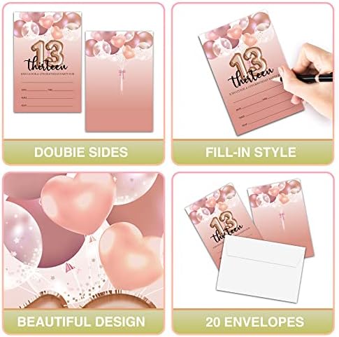 Покани за 13 - ти Роденден Со Пликови-Картичка За Покана За Роденденска Забава Во Розово Злато За Девојчиња / Момчиња - Пополнување
