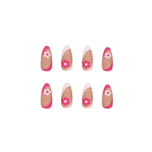 Enppode француски врв нокти розов печат на нокти долги лажни нокти мат нокти за жени бадеми акрилни нокти