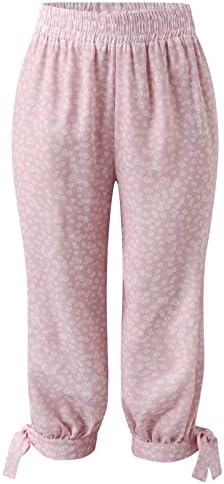 Wybaxz 2023 летни капри панталони за жени ситни еластични еластични точки со висока половината, памучни постелнини панталони