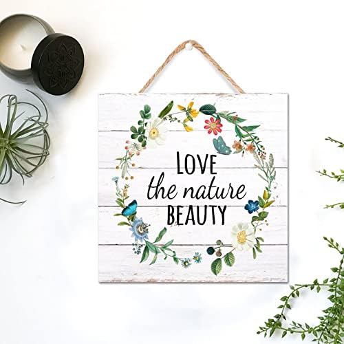 Сакајте го знакот на Плакета за убавина од природа, 12x12in акварел цветни венци рачно изработен дрво знак за домаќинство за подарок идеја