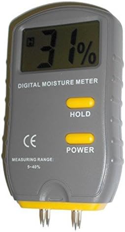 Мерач на влага на Вуд од дрво HQRP 4-пин/тестер за мерење на нивото на влажност/сувост во градежни материјали, мебел + HQRP Coaster