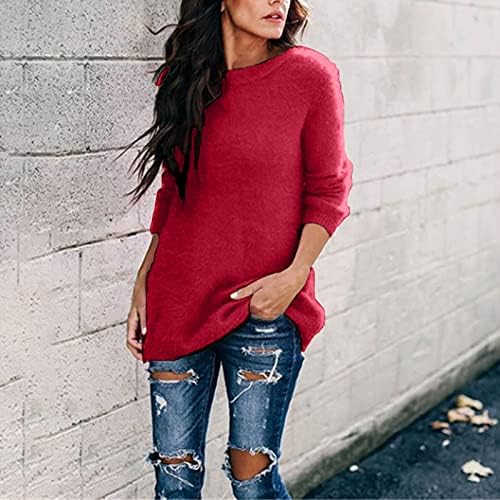 FQZWONG есен преголем џемпер за жени со цврста боја на вратот со цврста боја со долга ракав лабава плус големина на врвови кошула