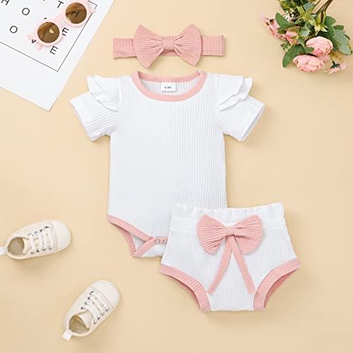 Облека за девојчиња Кафирен девојче, новороденче, новороденче, облечена во летна облека, роперски кратки цвеќиња, лента за глава 0-18 месеци