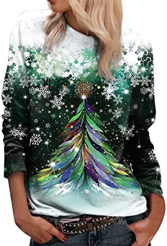 Обични џемпери на Hoksml за жени од снегулка со снегулки со долги ракави, аспиратор за Божиќни аспиратори, лесни врвни врвни тела