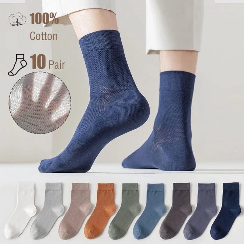 Czdyuf памучна мрежа за машки чорапи, тенок човек што апсорбира пот, лежерен лесен долги чорапи