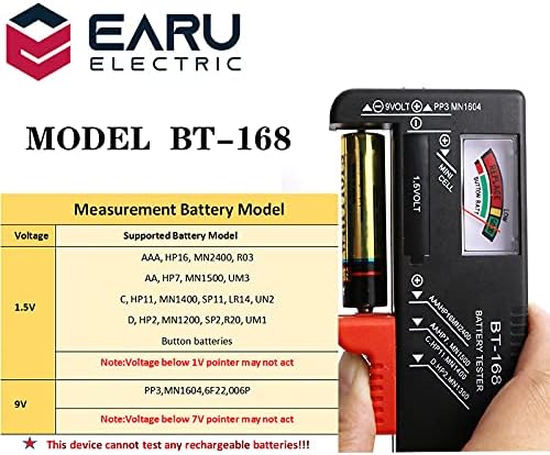 BT-168 AA/AAA/C/D/9V/1.5V батерии Универзална копче за ќелии во боја на батеријата Кодиран мерач на бојата Индикација на тестер за напојување