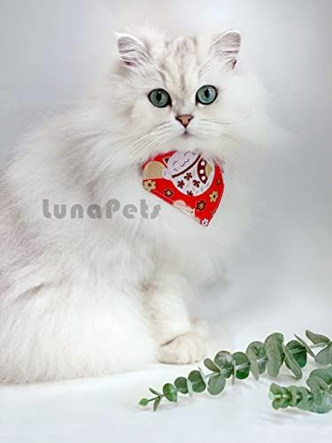 Охајо Јапонска Мачка Бандана - 2 Пакет | Бандана Јака Прилагодлив Јапонски Стил Маче Премиум Издржлив, Сино / Црвено