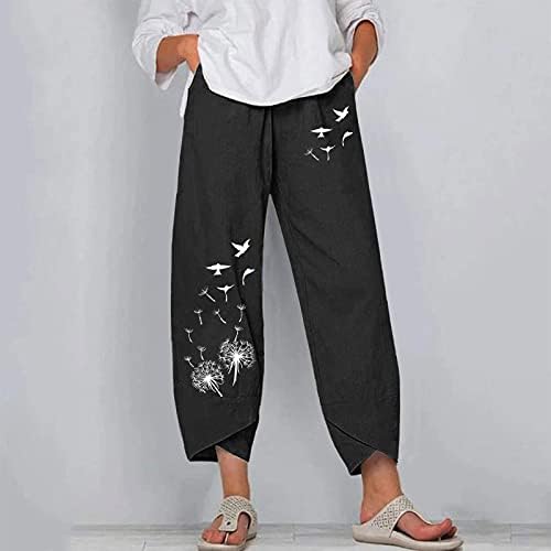 Baggy jumpants за жени памучни постелнини со висока половината со широки нозе јога панталони обични лабави капри панталони со џебови