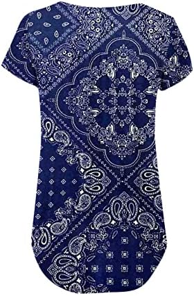 2023 година женска кошула летна маица со краток ракав маица плетена проточна хенли Туника врвови обични V вратите цветни печатени блузи кошули