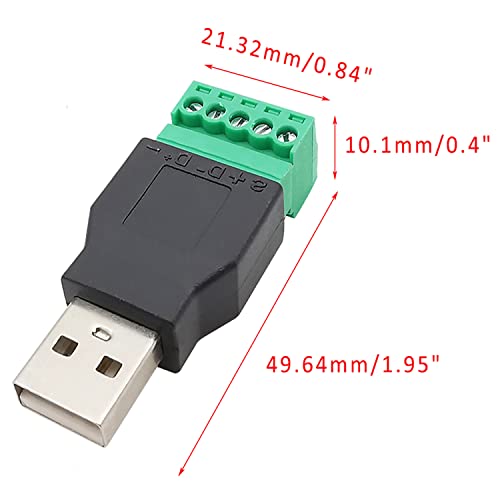 Teansic 4 пакува USB 2.0 Терминален блок конектор за завртки, USB 2.0 Машки приклучок до 5 пински терминали за завртки за завртки