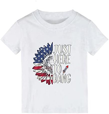 Денот на независноста Цветен само овде до Bangs Cartoon Print Boys and Girls врвови со кратки ракави, печатени маици со маици