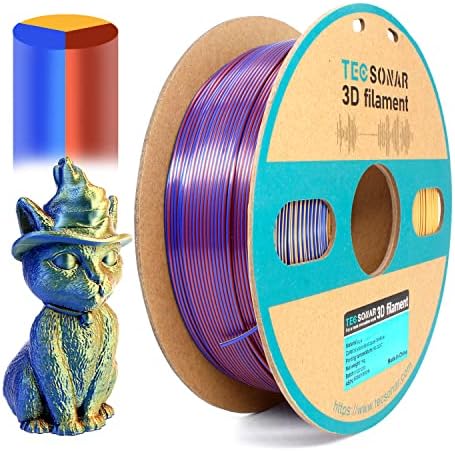 Tecsonar Multicolor PLA Filament 1.75mm 1kg, 2 ролни/пакет, свилен златен бакар сина, свилена сина роза црвена