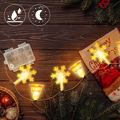 Гуулибера снегулка Божиќни светла, дизајн на bellвонче и снегулка, 50 LED топли божиќни светла со далечински управувач и функција за тајминг