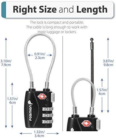TSA прифати брави со кабелски багаж, Fosmon 3 цифра комбинација со легура и кодови за ресетирање на торбичка, кутија за тужба, шкафчиња, салата, брави за велосипеди