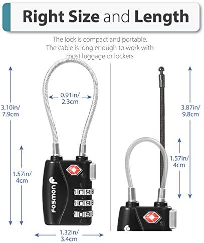 TSA прифати брави со кабелски багаж, Fosmon 3 цифра комбинација со легура и кодови за ресетирање на торбичка, кутија за тужба, шкафчиња,