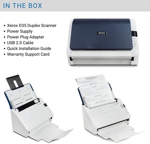 Скенер Visioneer Xerox D35, скенер за документи со USB Office за компјутер и Mac, 45 ppm, автоматски фидер за документи, бело
