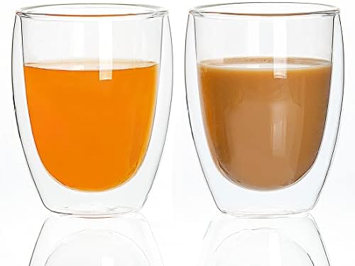 [4-Пакување,12оз] Стаклени Чаши, Термо Еспресо Очила Со Двојни Ѕидови, Изолирани Чаши За Кафе, Чаши За Пиење
