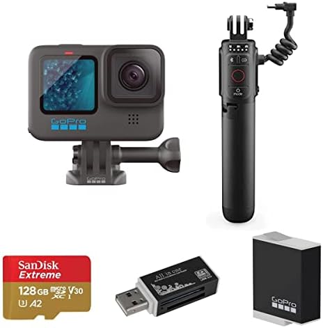 GoPro Hero11 Црна водоотпорна акциона камера за блогирање на пакет со Волта 4900mAh зафат со батерии со вградени нозе за статив, MicroSD