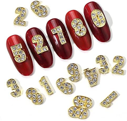 10 парчиња/лот 3Д легура 0-9 броеви на ноктите уметнички шарми злато/лизгање накит Сјајни дијаманти Rhinestones Декорација метални додатоци за