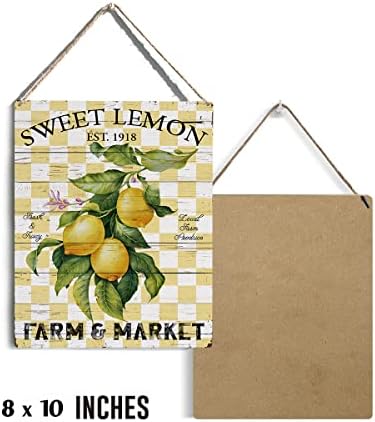 Фарма куќа лимон дрвен знак wallид декор рустикален сладок лимон дрво плакета за висечки знак декорација за домашна кујна врата 8 ”x10”