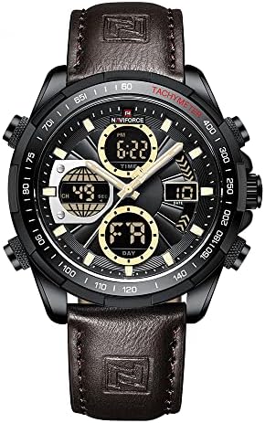 Навифорс машки воени дигитални часовници Аналоген кварц водоотпорен часовник спорт мултифункционален рачен часовник на кожа