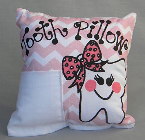 Bunnies and Books Pillow Pairy Pillow со заби од самовила и песна - заб со розов лак на розово печатење со розово шеврон - 6,5 x 6,5 x 2 - Рачно