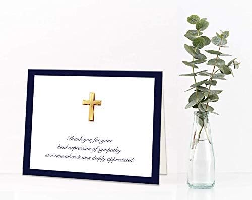 Впечатоци религиозни 50 картички за признавање на сочувство, морнарички граница, крос погреб благодарам белешки, склопени, вклучуваат