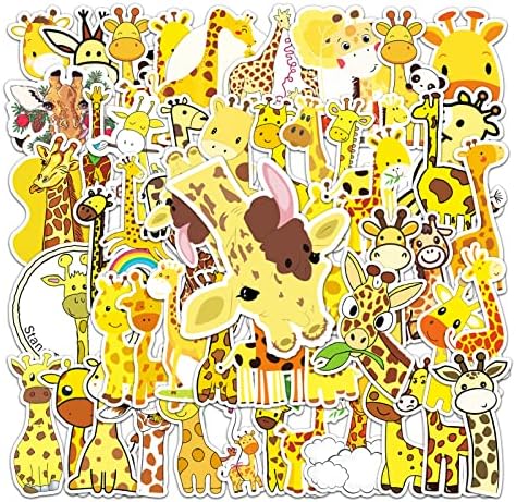 50 парчиња жирафа налепници за деца тинејџери, симпатична жирафа водоотпорна винил декорации за лаптоп, шише со вода, багаж, телефон, автомобил