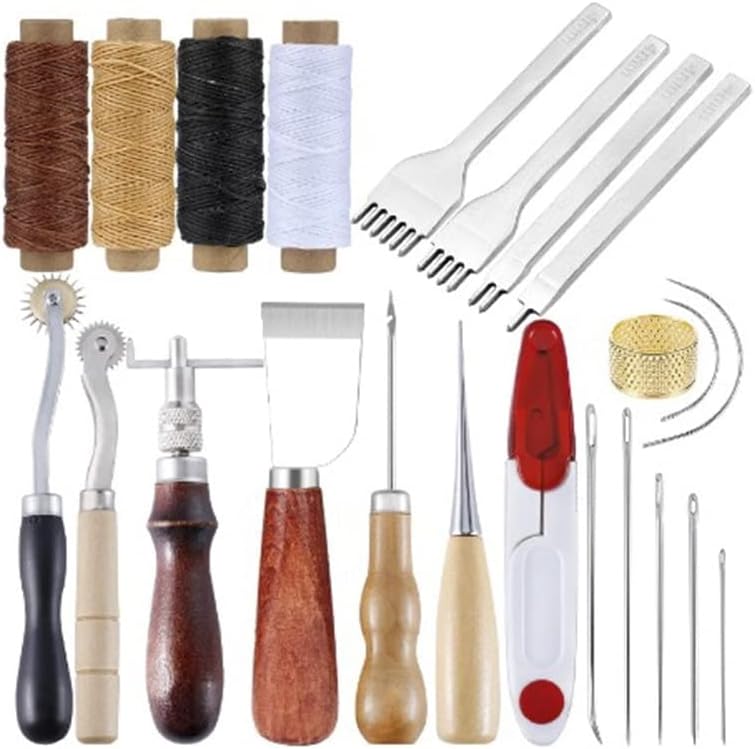 Професионална алатка за DIY постави кожни занаетчиски алатки комплет за шиење на рака за шиење за шиење на иглички игли за резба за резба работа на седло додатоци - д?