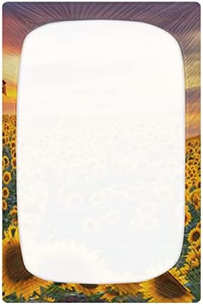 Алаза сончогледово поле зајдисонце за зајдисонце со цвеќиња со цвеќиња опремени листови за басинет за момчиња девојчиња дете, стандардна големина