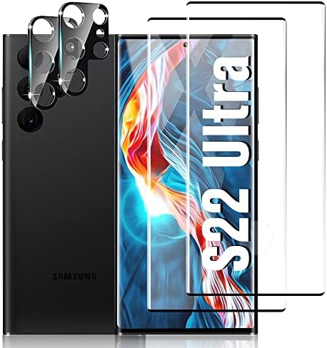 [2+2 пакет] Галакси S22 Заштитник на камера со ултра екран, отпорен на стакло од стакло од 9 часа, ултразвучна поддршка за отпечатоци од ултразвук, 3Д HD криви, за Samsung Galaxy S