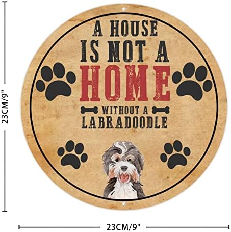 Куќата Не Е Дом Без Лабрадудл Кружен Смешен Метален Знак Знак За Куче Милениче Знак За Добредојде Рустикален Метален Постер Милениче