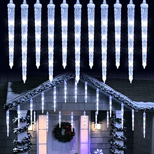 Whirstomоомер Бели Божиќни светла за божиќни лекови, 13 -ти 20 цевки 90 LED 8 режими Icicle светла со функција на тајмер, водоотпорни