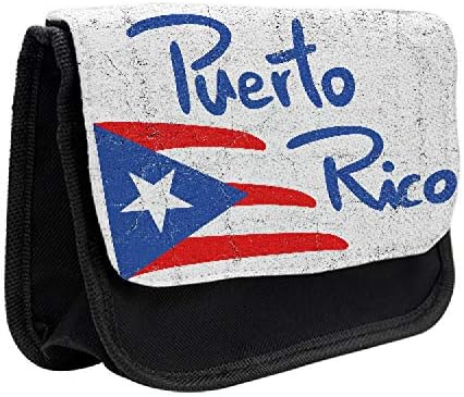 Случајна кутија со молив во Порто Рико, знаме со букви, торба со молив со ткаенини со двојно патент, 8,5 x 5,5, кобалт сина бледа таупе