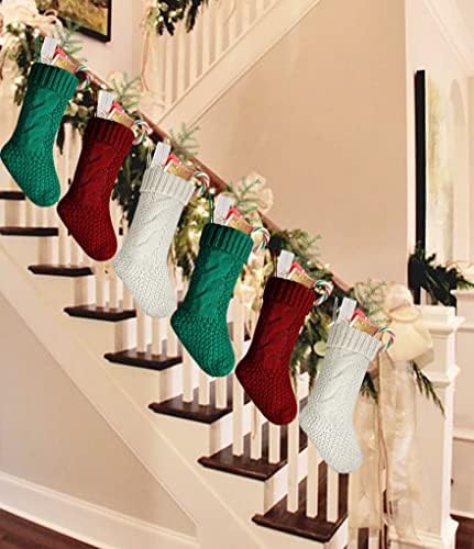 QAVCTW 6 пакувања Божиќни чорапи Големи плетени Божиќни чорапи за семеен празник Божиќна забава Класичен декор 18 инчи