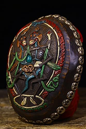 Стариот Тибетски Сребрен Мозаик Главата На Черепот Следење На Статуата На Ши Туолин Чувар На Шидолин Капала Чаша Чаша Габала Боул Градска Куќа Егзорцизам