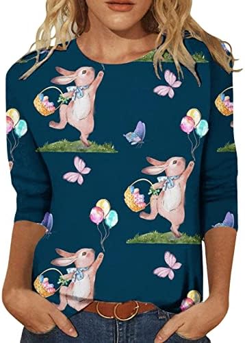 Велигденски кошули за жени 3/4 ракав Симпатични графички маички смешни среќни маици цветни руфли блуза