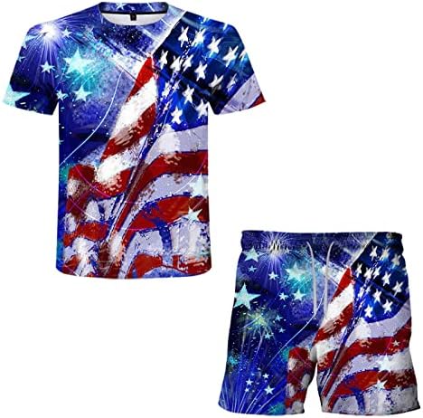 BMISEGM летни големи и високи кошули за мажи 3Д машки летни костуми спортски американски ден за печатење на знаме за печатење независност