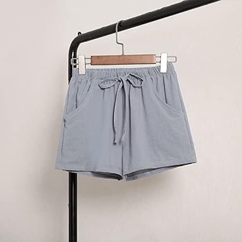 Seainthesенски женски стрии ткаени шорцеви за пешачење на отворено женски џеб и памук цврста еластична еластична половината лабава панталони