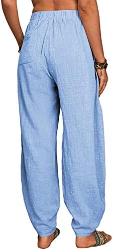 Chgbmok женски постелнини панталони дами еластични половини хареми панталони џогери случајни лабави цврсти панталони во боја