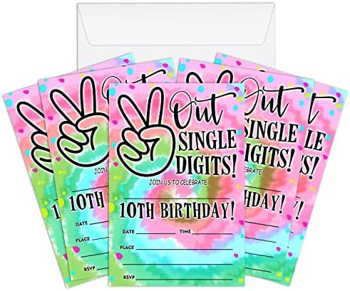 Вуаун 20 Едноцифрени Покани за 10-ти Роденден Со Пликови, Пополнување На Боја За Вратоврска Роденденски Покани За Момчиња &засилувач;