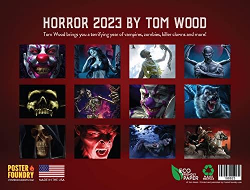 Том Вуд Хорор Календар 2023 Месечни Календари За Закачување Ѕидови Фантастична Уметност Зомби Чудовиште Магија Готски Страшно Голем