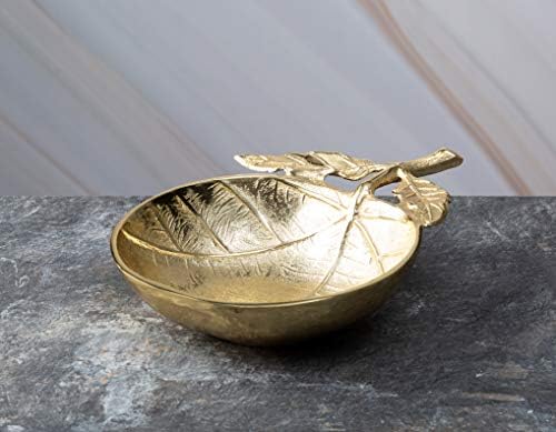 Класичен декор на допир, тркалезна златна плитка чинија со дизајн на лисја и вени