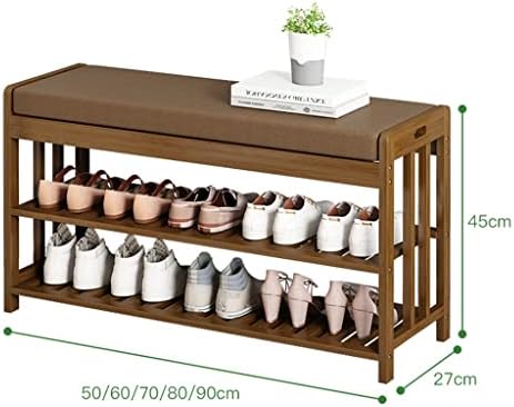 FIFOR 2 Tier Bamboo Barboo Schold Bench со складирање на чевли, клупа за чевли со перниче тапацирано седиште за затворен влез