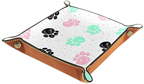 Doodle Dog Paw Беспрекорна позадина Организатор кутија кожа накит кутија за паричник, часовник, клуч, монета, мобилен телефон и складирање на