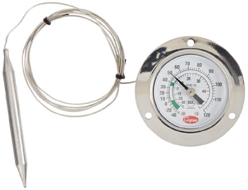 Термометар на панел за затегнување на пареата на Купер-Акинс 6142-13-3 со предна прирабница, овластен NSF, 48 капиларна должина, -40/120 ° F Температурен