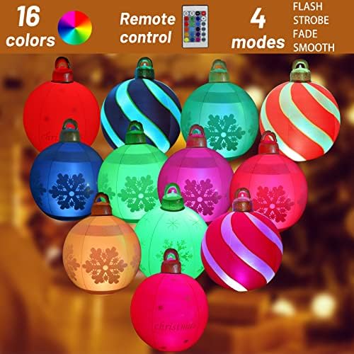 Светлина за Божиќна топка на надувување - 24 Гигант ПВЦ на отворено Божиќно надувување украсена топка со LED светло и далечински за надворешни дворови за одмор Божиќн