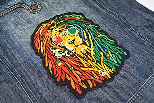 Phraya Patch Reggae Rasta Lion Пушејќи голема везена лепенка за јакна и елек