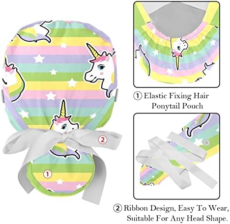 Медицински капачиња за жени со копчиња долга коса, 2 парчиња прилагодливо работно капаче, еднорог виножито
