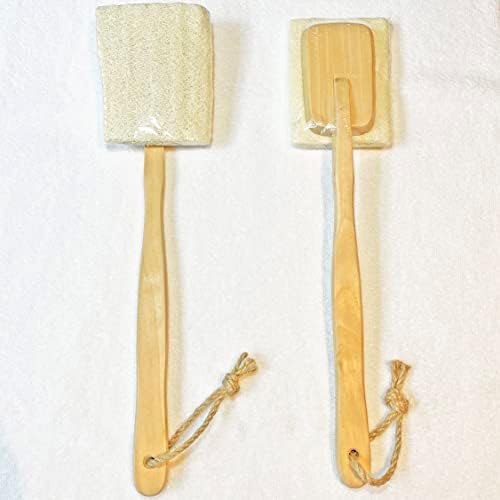 Природна ловска четка за бања - Тело Луфа Лооф сунѓер на стап - чистач на сунѓер со долга дрвена рачка за грб за мажи и жени - бања спа туш （1